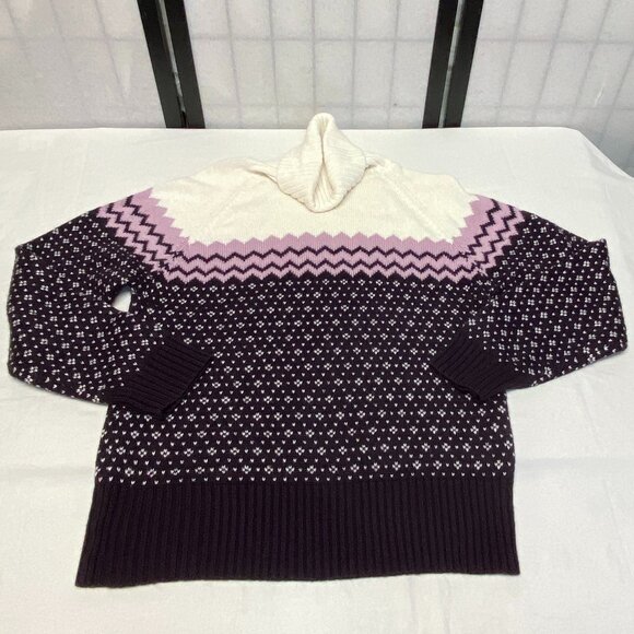 Envision Ave Long Raglan Sleeve Knit Turtleneck Ski Sweater Plum White Pink XL - Picture 7 of 11
